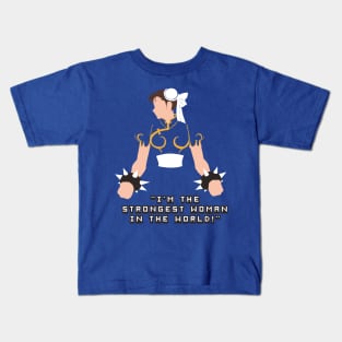 Chun li with im the strongest woman quote Kids T-Shirt